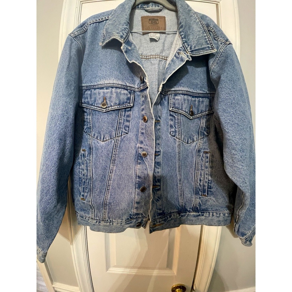 Vintage Route 66 Men's L Blue Cotton Denim Jacket 42" Button Front